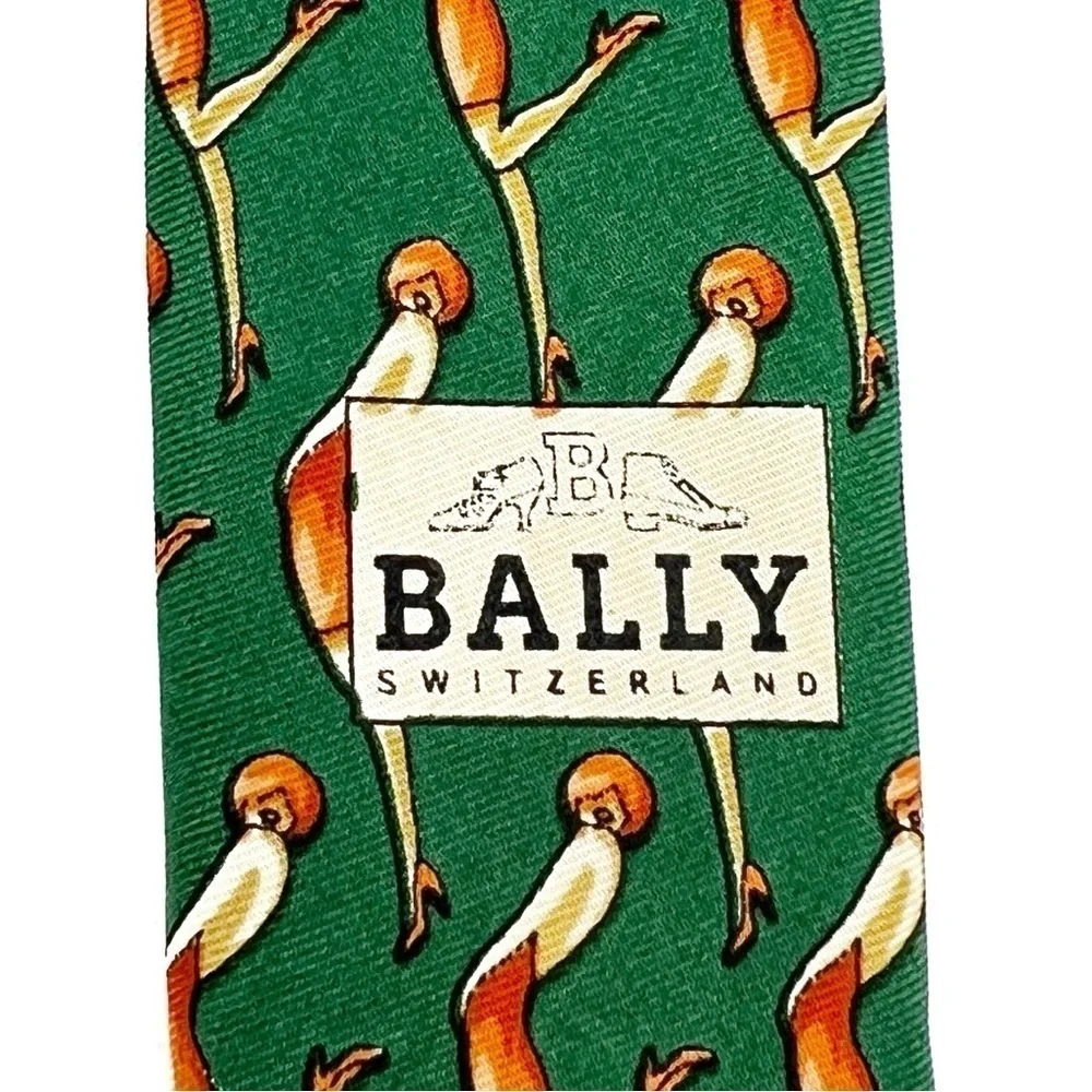 Bally Neckltie 100% Silk Green Orange Flapper Woman Neck Tie Made in Italy EUC